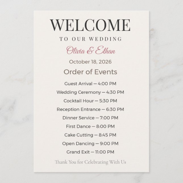 Wedding Programs Flat Ceremony Elegant Keepsake (Front)