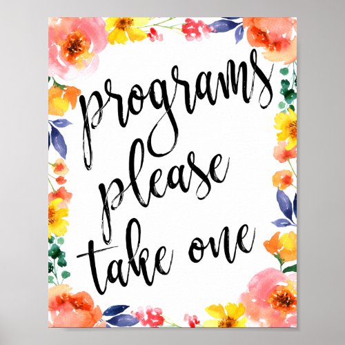 Wedding Programs Floral Watercolor 8x10 Sign