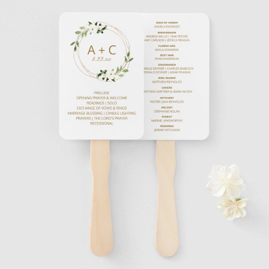 Wedding Programs Geometric Greenery Watercolor Hand Fan Zazzle Com