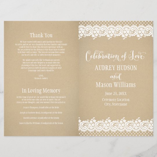 Wedding Programs Lace And Kraft Zazzle Com