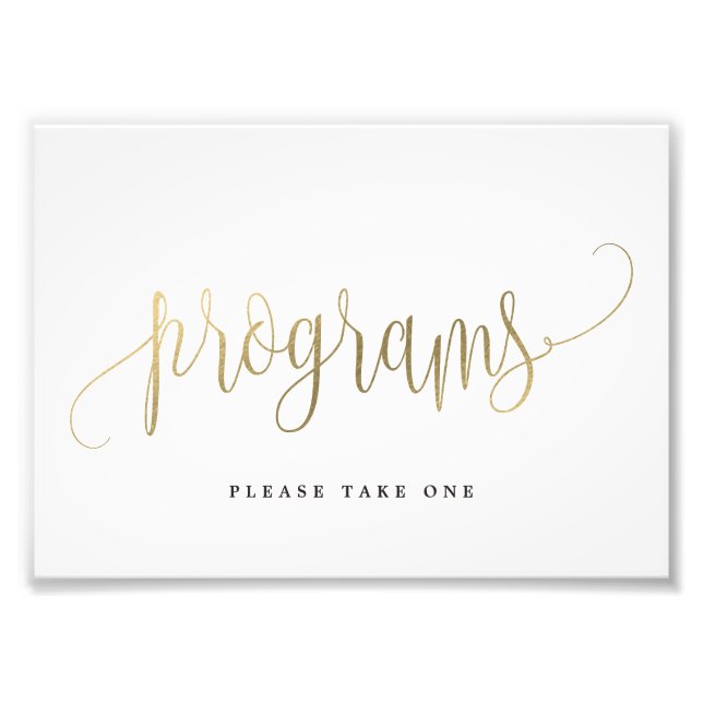 Wedding Programs Sign Choose Your Size Faux Gold (Front)