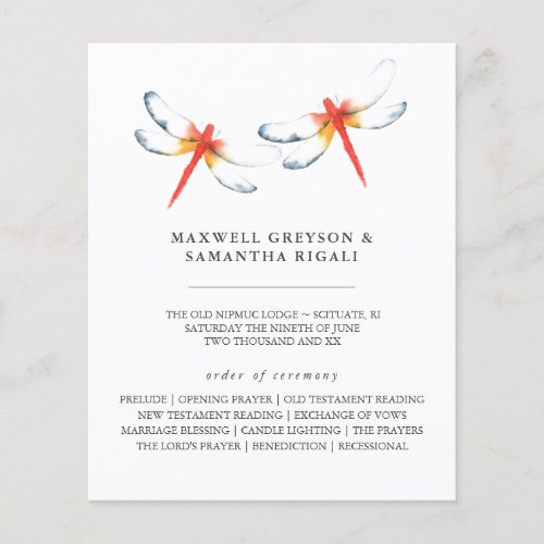 Wedding Programs Watercolor Red Dragonfly