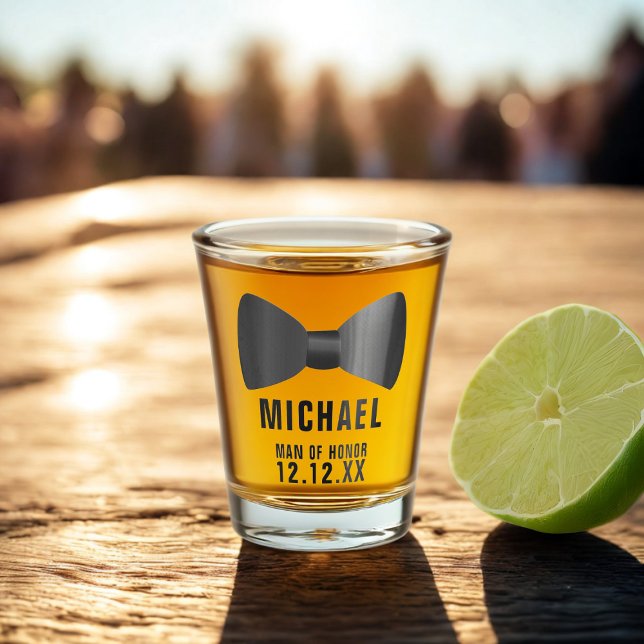 Wedding Proposal Man of Honor Bow Tie Shot Glass (A black bow tie shot glass for your Man of Honor or any member of your wedding party)