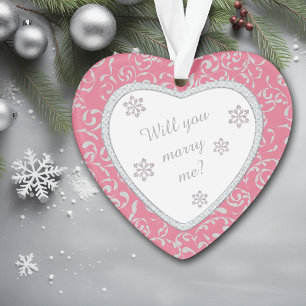 Wedding Proposal Pink Damask Faux Diamond Ornament
