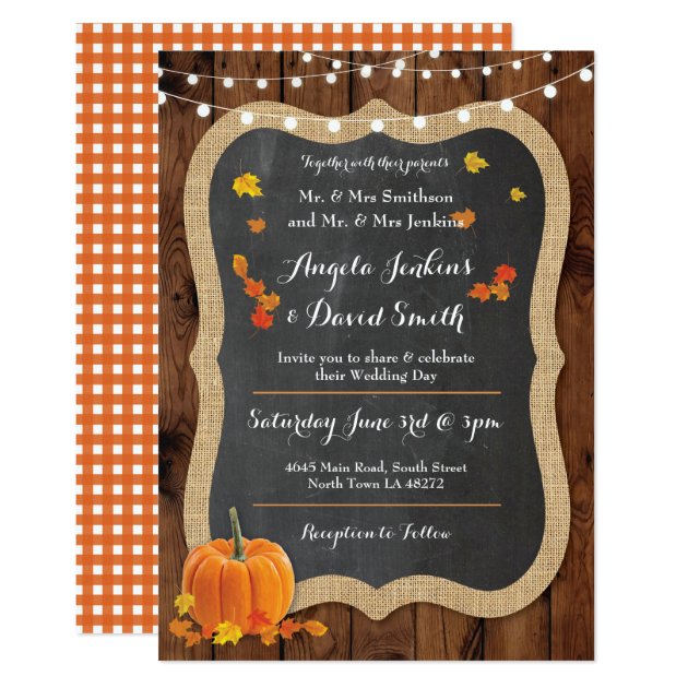 Wedding Pumpkin Fall Wood Chalk Party Invitation
