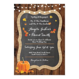 Wedding Pumpkin Fall Wood Chalk Party Invitation