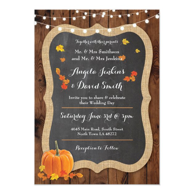 Wedding Pumpkin Fall Wood Chalk Party Invitation