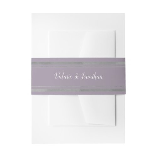 Wedding Purple and Silver Personalized Name Invitation Belly Band