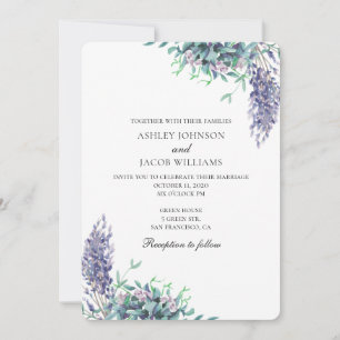 Wedding purple and teal invitation. Garden flowers Invitation