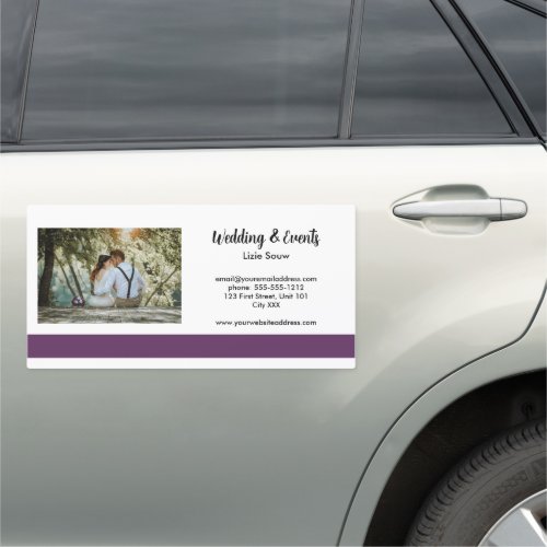 Wedding purple and white car magnet
