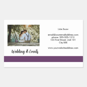 Wedding purple and white rectangular sticker