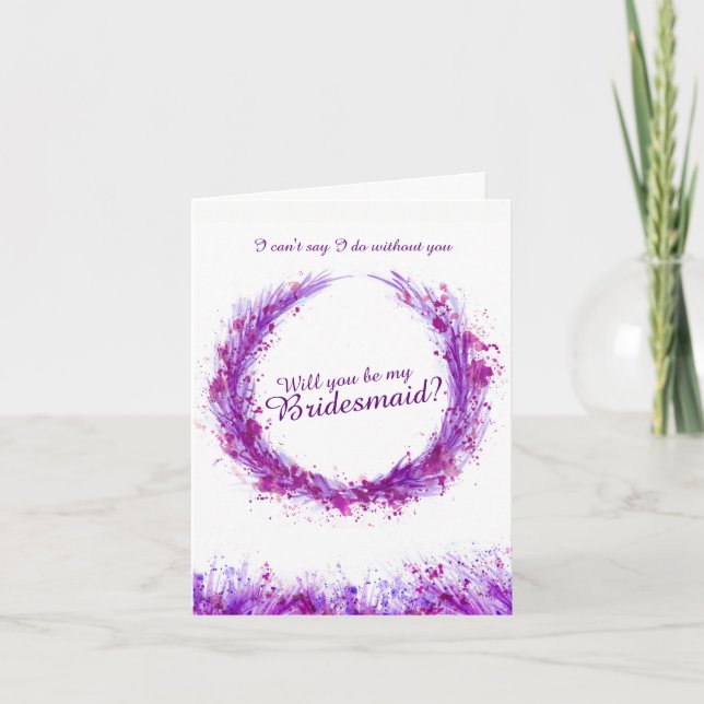 Wedding purple art will you be my bridesmaid? invitation (Front)