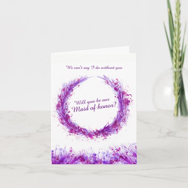 Wedding purple art will you be our maid of honor? invitation (Front)