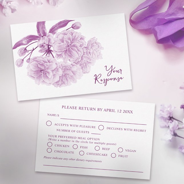 Wedding purple blossom floral  RSVP card (Creator Uploaded)