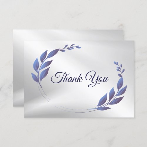 Wedding Purple Blue Floral Frame Silver Modern Thank You Card