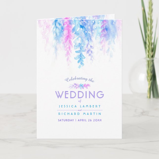 Wedding purple blue flower art cascade program (Front)