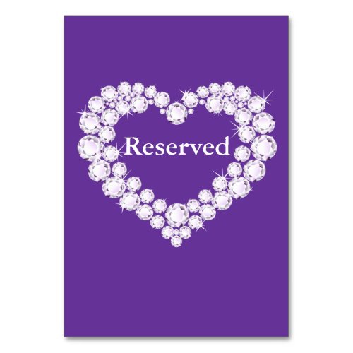 Wedding purple diamond heart table reserved table number