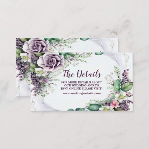Wedding Purple Floral Green Foliage Watercolor Enclosure Card