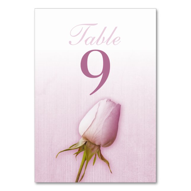 Wedding purple mauve single rose bud table numbers (Front)