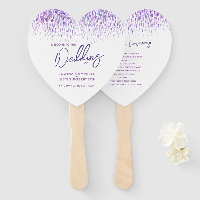Wedding purple modern tinted watercolor program hand fan (Front and Back)