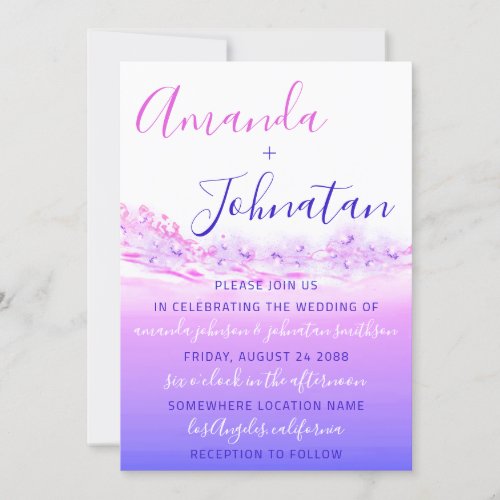 Wedding Purple Ocean Blue Waves Ocean Ombre Invitation