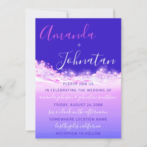 Wedding Purple Ocean Blue Waves Ocean Ombre Invitation