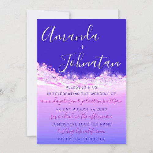 Wedding Purple Ocean Blue Waves Ocean White1 Invitation