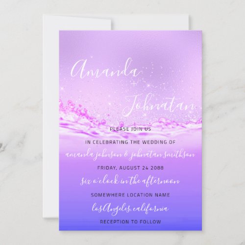 Wedding Purple Ocean Pink Spark Bubbles Aqua Invitation