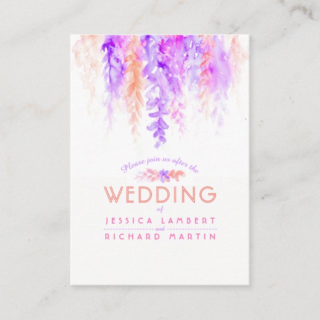 Wedding purple orange cascade info enclosure card (Front)