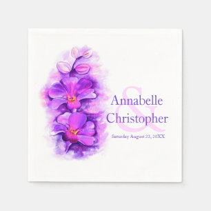 Wedding purple orchid watercolor art paper napkin