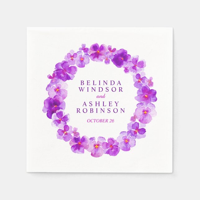 Wedding purple pansy custom napkins (Front)