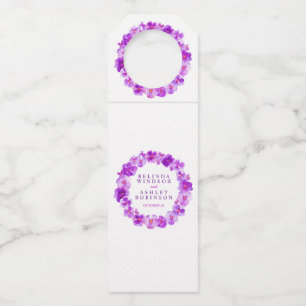 Wedding purple pansy watercolor custom bottle hanger tag