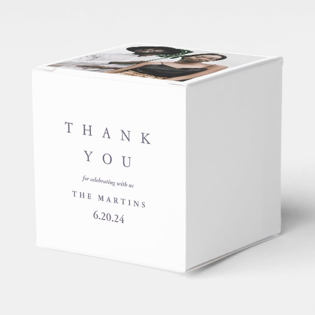 Wedding Purple Personalized Photo Thank You Favor Boxes (Front Side)