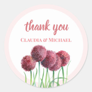 Wedding Purple Pink Alliums Flower Watercolor Classic Round Sticker
