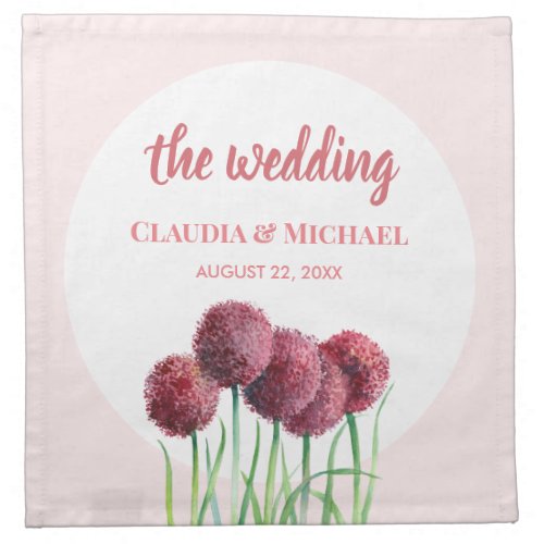 Wedding Purple Pink Alliums Flower Watercolor Cloth Napkin