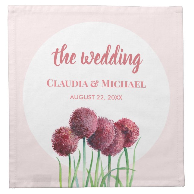 Wedding Purple Pink Alliums Flower Watercolor Cloth Napkin (Front)