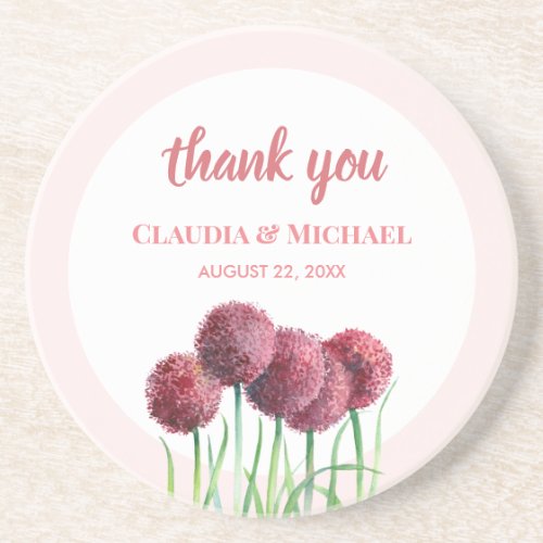 Wedding Purple Pink Alliums Flower Watercolor Coaster