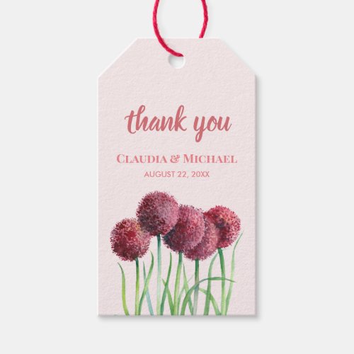 Wedding Purple Pink Alliums Flower Watercolor Gift Tags