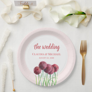 Wedding Purple Pink Alliums Flower Watercolor Squa Paper Plates