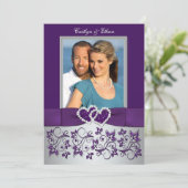 Wedding | Purple, Silver | Floral, Hearts | Photo Invitation (Standing Front)