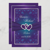 Wedding | Purple, Teal | Floral | Hearts FAUX Foil Invitation (Front/Back)