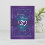 Wedding | Purple, Teal | Floral | Hearts FAUX Foil Invitation (Standing Front)