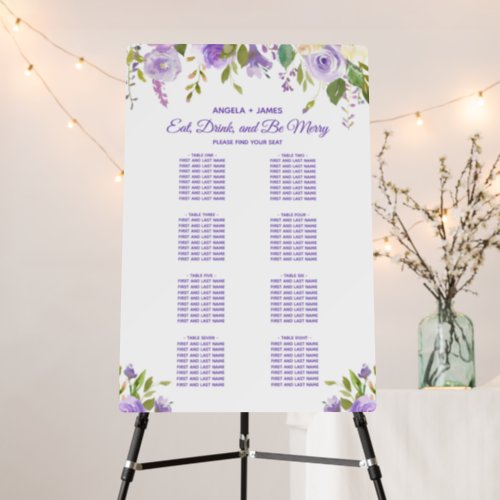 Wedding Purple Watercolor Floral Seating Chart Foam Board