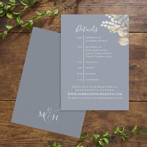 Wedding QR Code Elegant Dusty Blue Foliage Enclosure Card