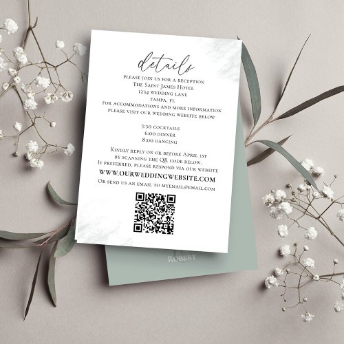 Wedding QR Code Green Details Calligraphy Enclosure Card