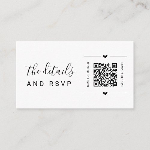 Wedding QR Code RSVP and Details Card Insert