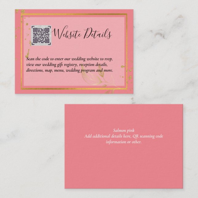 Wedding QR CODE RSVP GIFTS DETAILS Website Enclosure Card (Front/Back)
