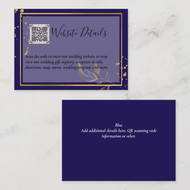 Wedding QR CODE RSVP GIFTS DETAILS Website Enclosure Card (Front/Back)