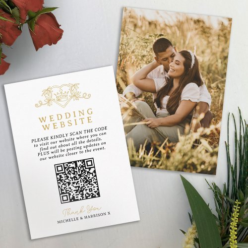 Wedding QR code website love heart crown monogram Enclosure Card