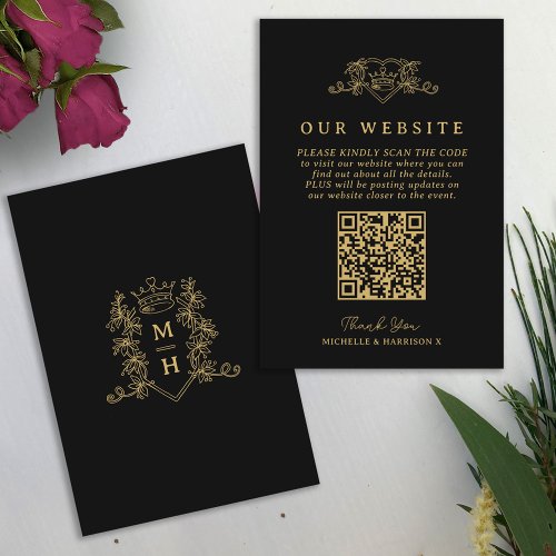 Wedding QR code website love heart crown monogram Enclosure Card